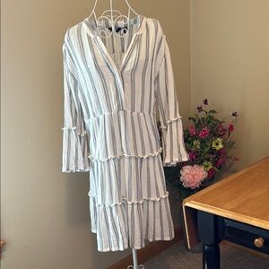 Lands' End WhiteV-Neck Gauze Dress